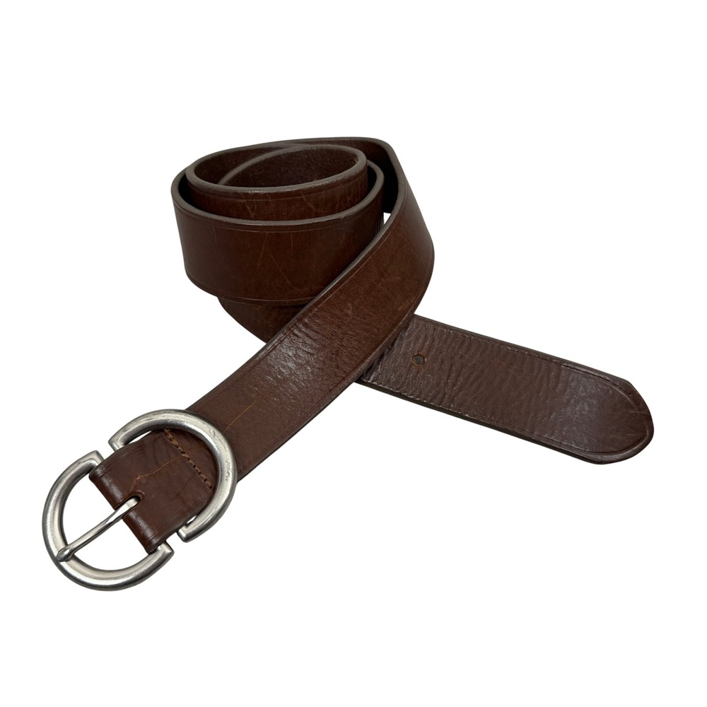 LOFT Belt Womens Medium Brown Genuine Leather Silver Buckle Preppy Casual USA